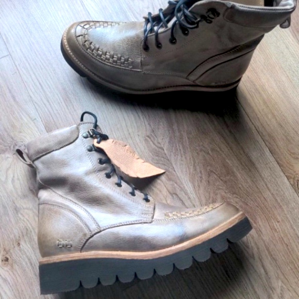 BED STU Boots Icicle ELISHA II Combat Moto Leather Silver Gray Black Size 8 - Picture 3 of 10